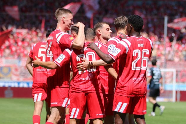 23 05 2026 Soccer men 2025 2026 dachbleche24 Landespokal Sachsen Anhalt Final VfB Germania Halberstadt Hallescher FC Leuna Chemie Stadion Halle Goal celebration from Hallescher FC after the 0 3 Halle Sachsen Anhalt Germany