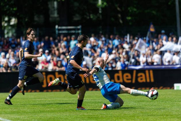 right Maximilian Krauß Rostock vs Hannes Mietzelfeld Pastow GER, FC Hansa Rostock vs SV Pastow, Football, Men, Lübzer Pils Landespokal, Final, Season 2025 2026, 23 05 2026 Greifswald Volksstadion Mecklenburg Vorpommern Germany