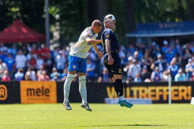 left Franz Pfanne Rostock vs Guido Kocer Pastow GER, FC Hansa Rostock vs SV Pastow, Football, Men, Lübzer Pils Landespokal, Final, Season 2025 2026, 23 05 2026 Greifswald Volksstadion Mecklenburg Vorpommern Germany
