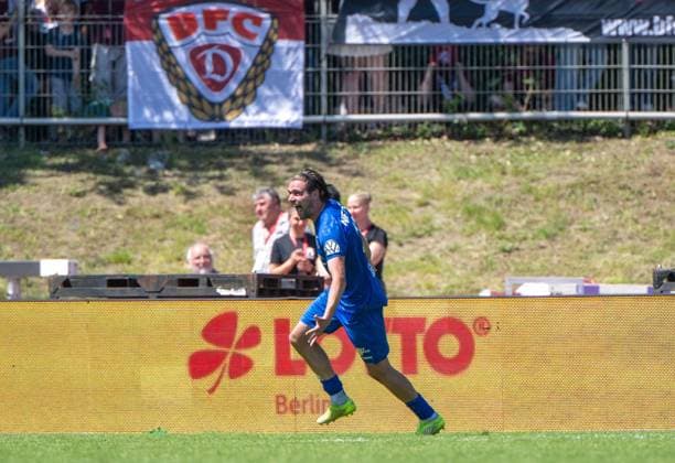 Soccer, Men, Season 2025 2026, Final COSY WASCH Landespokal Berlin, VSG Altglienicke BFC Dynamo, Jonas Nietfeld VSG Altglienicke , Cheering after scoring 2 1, 23 05 2026, Copyright: xMatthiasxKochx