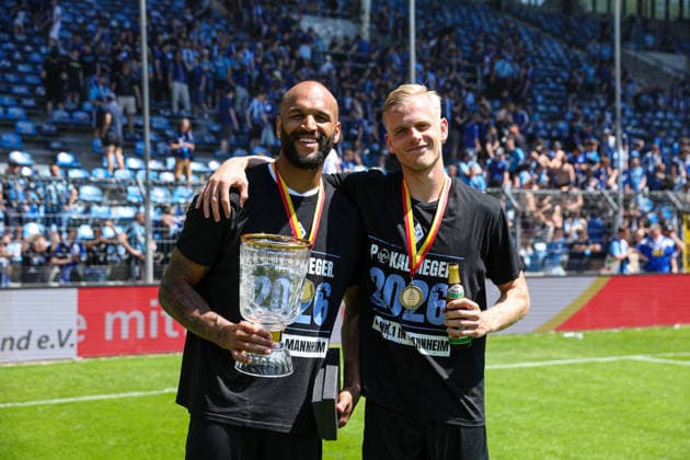 Terrence Boyd SV Waldhof Mannheim, 13 and Janne Sietan SV Waldhof Mannheim, 22 at the BfV Cup Final VfR Mannheim SV Waldhof Mannheim 07 on 23 05 26 at Carl Benz Stadium, Mannheim xamx Photo Alfio Marino Copyright: