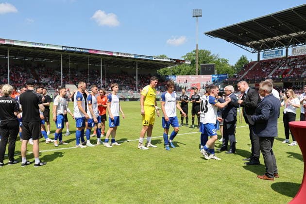 Award ceremony for Kireischow Football Landespokal Brandenburgt 2025 2026 Final FC Energie Cottbus VfB Krieschow 1921