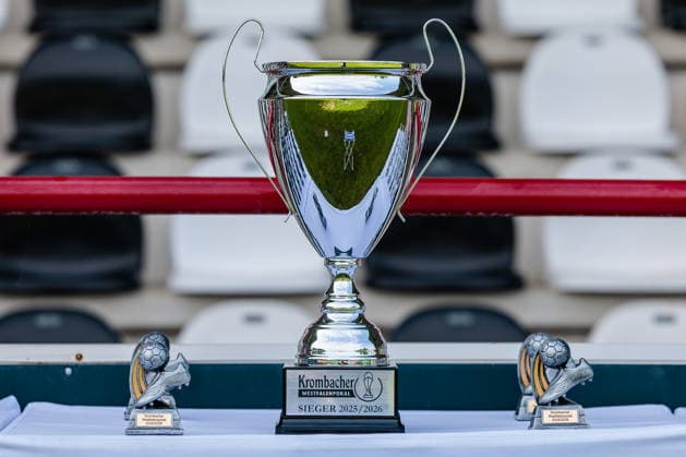 Symbolic image, trophy and small winners cups for the handover in the Krombacher Westfalenpokal GER, SC Verl vs SF Lotte, Football, Westfalenpokal, Final, Season 2025 2026, 23 05 2026 DFL Regulations prohibit any use of photographers as image sequences and or quasi video GER, SC Verl vs SF Lotte, Football, Westfalenpokal, Final, Season 2025 2026, 23 05 2026 Verl Copyright: xEibner-Pressefoto JanxRollingerx EP_JSK