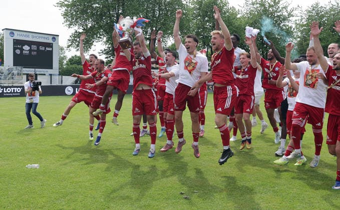 Fabio Maiolo 1 FC Phoenix Luebeck and his team present the fans the State Cup Football, Men, Season2025 2026, State Cup Final Schleswig Holstein, Joda Park Todesfelde, SV Todesfelde vs Phoenix Luebeck, 1 4 DFL REGULATIONS PROHIBIT ANY USE OF PHOTOGRAPHS AS IMAGE SEQUENCES AND OR QUASI VIDEO