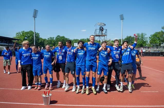 Soccer, Men, Season 2025 2026, Final COSY WASCH Landespokal Berlin, VSG Altglienicke BFC Dynamo, VSG cheering after the final whistle, 23 05 2026, Copyright: xMatthiasxKochx