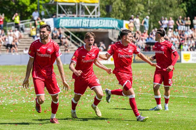 SBFV Rothaus Pokal, Bahlinger SC vs FC 08 Villingen, 23 05 2026 Goal celebration for 1 0 by Elvir Zukaj Bahlinger SC, 4 SBFV Rothaus Pokal, Bahlinger SC vs FC 08 Villingen, Karl Heitz Stadion Offenburg, 23 05 2026 Copyright: xBEAUTIFULxSPORTS Boscox