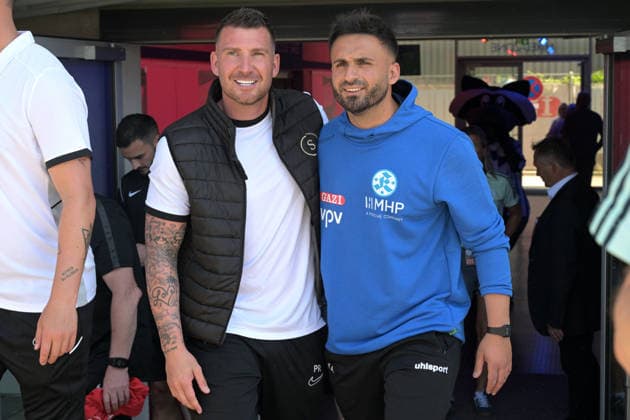 both coaches before the match Pascal Reinhardt SG Sonnenhof Grossaspach, coach and Kerem Arslan SV Stuttgarter Kickers, coach SV Stuttgarter Kickers vs SG Sonnenhof Grossaspach, football, men, DB Regio wfv cup final, season 2025 2026, 23 05 2026 SV Stuttgarter Kickers vs SG Sonnenhof Grossaspach, football, men, DB Regio wfv cup final, season 2025 2026, 23 05 2026 Stuttgart Copyright: xEibner-Pressefoto TobiasxBaurx EP_TBR