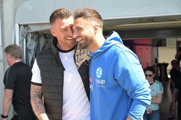 both coaches before the match Pascal Reinhardt SG Sonnenhof Grossaspach, coach and Kerem Arslan SV Stuttgarter Kickers, coach SV Stuttgarter Kickers vs SG Sonnenhof Grossaspach, football, men, DB Regio wfv cup final, season 2025 2026, 23 05 2026 SV Stuttgarter Kickers vs SG Sonnenhof Grossaspach, football, men, DB Regio wfv cup final, season 2025 2026, 23 05 2026 Stuttgart Copyright: xEibner-Pressefoto TobiasxBaurx EP_TBR