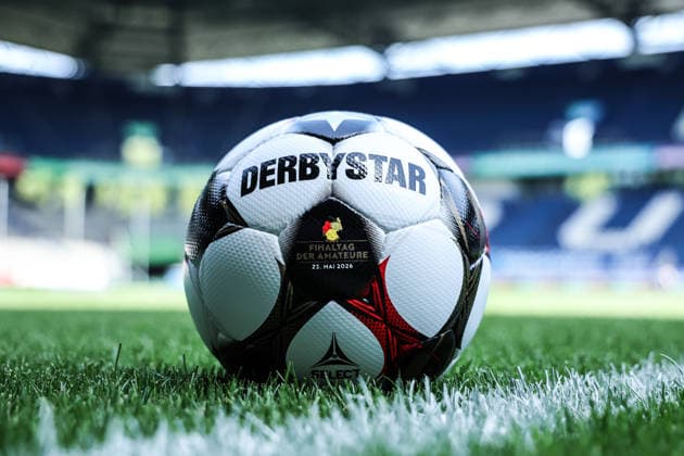 sports, soccer, FVN Niederrheinpokal season 2025 2026 final SC St Tönos 11 20 vs MSV Duisburg 16 05 2026, schauinsland reisen arena match ball for the final day of the amateurs 2026 by Derbystar Duisburg schauinsland reisen arena Nordrhein Westfalen Germany