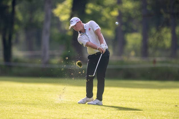 ANTWERP, BELGIUM - MAY 23: Maximilian Steinlechner of Austria plays his second shot from the fairway on the 4th hole during the third round of the Soudal Open at Rinkven International Golf Club on May 23, 2026 in Antwerp, Belgium. Credit: Andy Astfalck NurPhoto Belgium Copyright: xAndyxAstfalckx