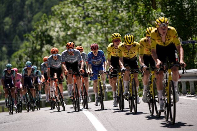 The blue jersey Denmark™s Jonas Vingegaard Hansen of Team Visma Lease A Bike during Stage 14 of the Giro d™Italia, from Aosta to Pila, Italy, Saturday, May 23, 2026.  Copyright: xMarcoxAlpozzi LaPressex