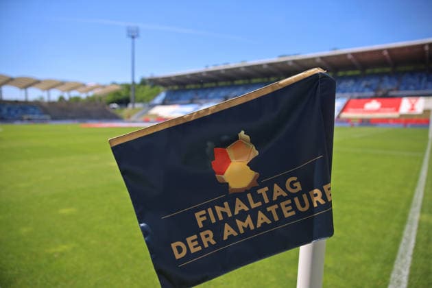 23 05 2026, Football, Men, Sparkassen Pokal Saarland Final, Season 2025 2026, 1 FC Saarbrücken FC 08 Homburg, Corner flag with the inscription Final day of the amateurs in the Ludwigsparkstadion in Saarbrücken Saarbrücken Ludwigsparkstadion Saarland Germany DEU Copyright: xFabianxKleerx