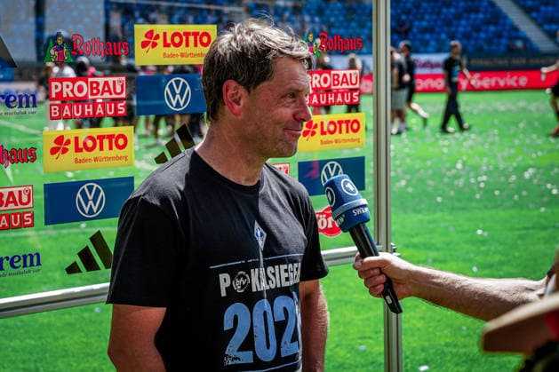 Germany Soccer bfv Rothaus Pokal 2025 2026 , Final VfR Mannheim vs SV Waldhof Mannheim Carl Benz Stadion Mannheim Luc Holtz Coach, SV Waldhof Mannheim Interview, facial expression, facial expression Copyright: xBennetxLongx