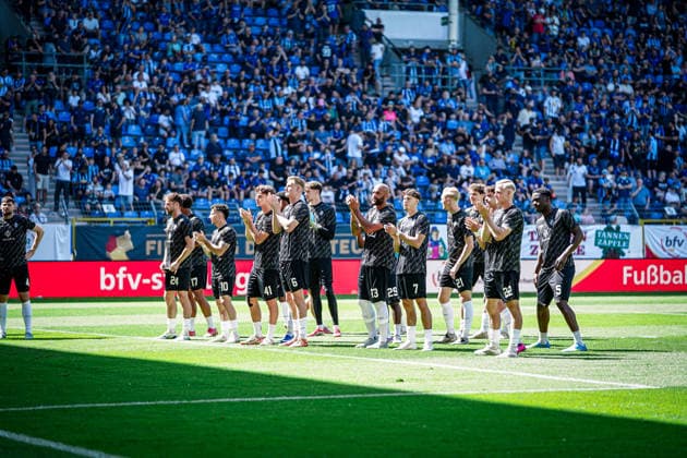 Germany Soccer bfv Rothaus Pokal 2025 2026 , Final VfR Mannheim vs SV Waldhof Mannheim Carl Benz Stadion Mannheim Team, Gesture, Gesture Copyright: xBennetxLongx