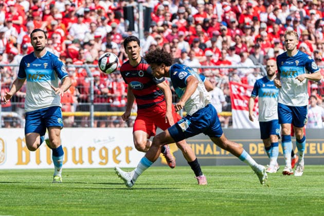 Cologne, Germany 23 May 2026 Mittelrheinpokal 2025 2026 Final Viktoria Köln vs Fortuna Köln Pictured from left in duel Jakob Sachse VIK and Neo Telle Fortuna DFL DFB regulations prohibit any use of photographs as image sequences and or quasi video Sportpark Höhenberg Nordrhein Westfalen Copyright: xFotostandx xKruczynskix