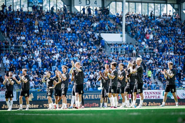 Germany Soccer bfv Rothaus Pokal 2025 2026 , Final VfR Mannheim vs SV Waldhof Mannheim Carl Benz Stadion Mannheim Team, Grandstand, Gesture, Gesture Copyright: xBennetxLongx