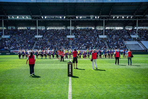 Germany Soccer bfv Rothaus Pokal 2025 2026 , Final VfR Mannheim vs SV Waldhof Mannheim Carl Benz Stadion Mannheim Stadium, Run-in, Teams Copyright: xBennetxLongx