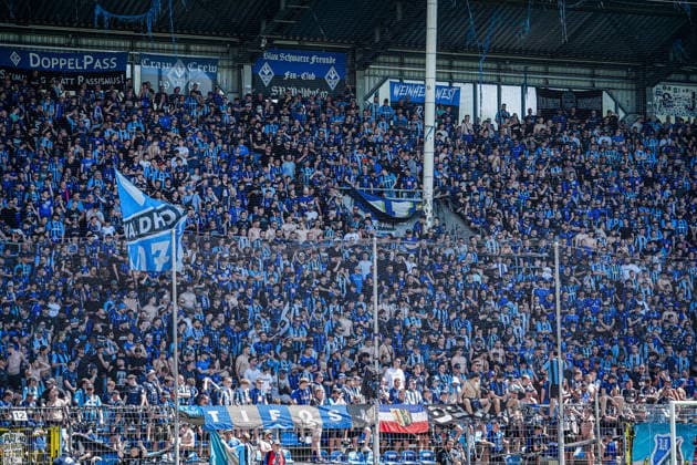 Germany Soccer bfv Rothaus Pokal 2025 2026 , Final VfR Mannheim vs SV Waldhof Mannheim Carl Benz Stadion Mannheim Fans, Grandstand Copyright: xBennetxLongx