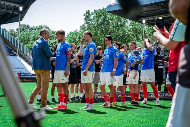 Germany Soccer bfv Rothaus Pokal 2025 2026 , Final VfR Mannheim vs SV Waldhof Mannheim Carl Benz Stadion Mannheim team, players, award ceremony, trellis Copyright: xBennetxLongx