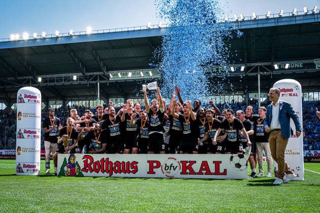 Germany Football bfv Rothaus Pokal 2025 2026 , Final VfR Mannheim vs SV Waldhof Mannheim Carl Benz Stadion Mannheim Team, Players, Award Ceremony, Cheers, Joy, Emotions, Cup Copyright: xBennetxLongx
