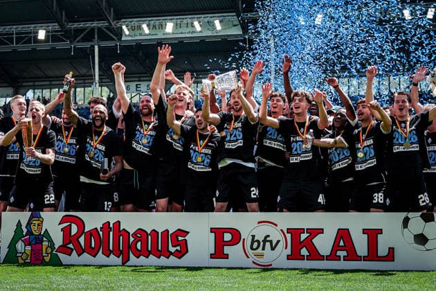 Germany Football bfv Rothaus Pokal 2025 2026 , Final VfR Mannheim vs SV Waldhof Mannheim Carl Benz Stadion Mannheim Team, Players, Award Ceremony, Cheers, Joy, Emotions, Cup Copyright: xBennetxLongx