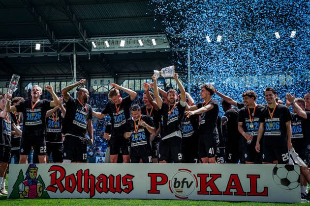 Germany Football bfv Rothaus Pokal 2025 2026 , Final VfR Mannheim vs SV Waldhof Mannheim Carl Benz Stadion Mannheim Team, Players, Award Ceremony, Cheers, Joy, Emotions, Cup Copyright: xBennetxLongx