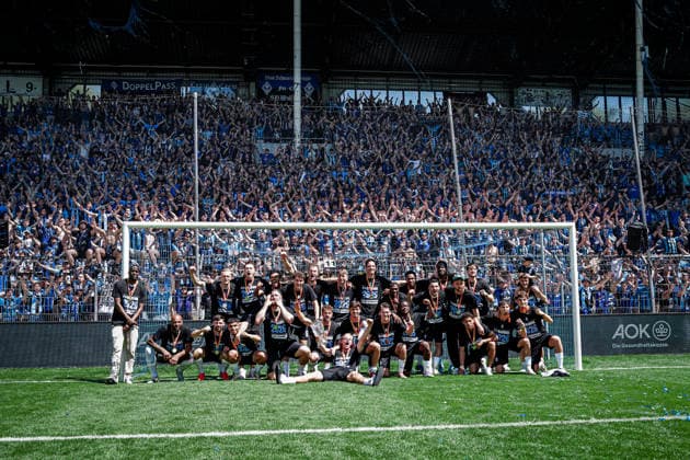 Germany Soccer bfv Rothaus Pokal 2025 2026 , Final VfR Mannheim vs SV Waldhof Mannheim Carl Benz Stadion Mannheim team, players, cheers, joy, emotions, gestures, gestures, fans, grandstand Copyright: xBennetxLongx