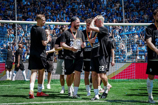 Germany Soccer bfv Rothaus Pokal 2025 2026 , Final VfR Mannheim vs SV Waldhof Mannheim Carl Benz Stadion Mannheim team, players, cheers, joy, emotions, gestures, gestures, fans, grandstand Copyright: xBennetxLongx
