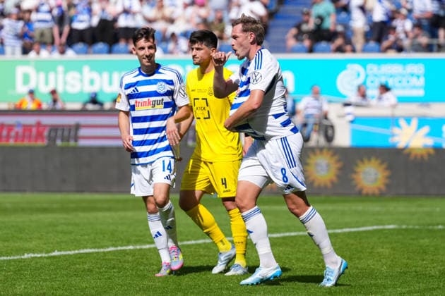 23 05 2026, xydrx, men, soccer, amateur final day, Niederrheinpokal final, SC St Tönis 11 20 MSV Duisburg, 2025 2026 season, Schauinsland Reisen Arena Goal celebration after the 2-0 goal for MSV Duisburg by scorer Aljaz Casar MSV Duisburg, 8 Copyright: HMBxMedia YannisxDreimann