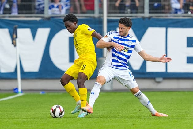 23 05 2026, xydrx, men, soccer, amateur final day, Niederrheinpokal final, SC St Tönis 11 20 MSV Duisburg, season 2025 2026, Schauinsland Reisen Arena Tyler Nkamanyi SC St Tönis, 11 in duel against Mert Goeckan MSV Duisburg, 17 Copyright: HMBxMedia YannisxDreimann