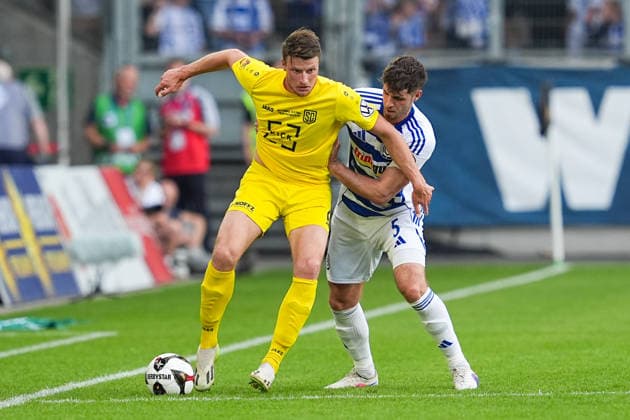 23 05 2026, xydrx, men, soccer, amateur final day, Niederrheinpokal final, SC St Tönis 11 20 MSV Duisburg, season 2025 2026, Schauinsland Reisen Arena Morten Heffungs SC St Tönis, 12 in duel against Tobias Fleckstein MSV Duisburg, 5 Copyright: HMBxMedia YannisxDreimann