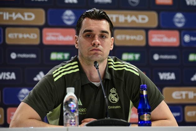 Pressconference Olympiacos v Real Madrid Final Euroleague Mario Hezonja of Real Madrid speaks during the press conference prior to the Euroleague Final Four game between Olympiacos and Real Madrid in Athens, Greece, on May 23, 2026 Athens Greece Basketball Copyright: xAgenciaxLOFx