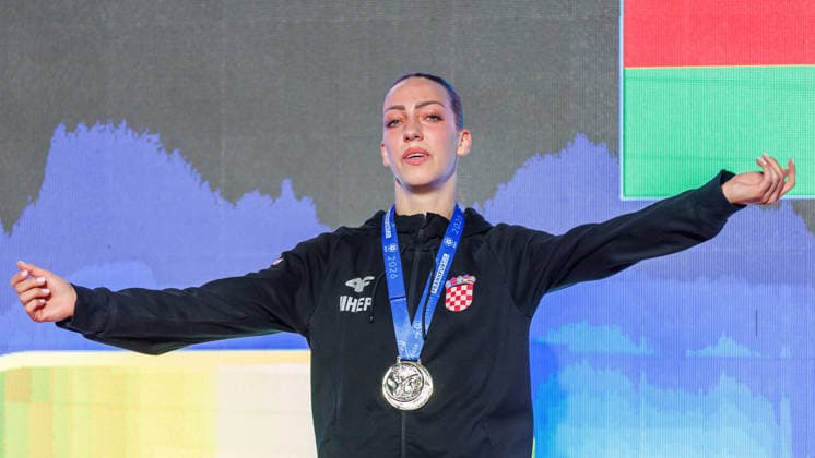 Award ceremony Womens Kumite 68 Sadea Becirovic CRO Winner, first place, gold medal, 23 05 2026, Frankfurt am Main Germany , 61 European Karate Championships 2026 Frankfurt Main xprx
