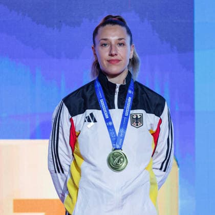 Award ceremony Womens Kumite 68 Johanna Kneer GER third place, bronze medal, 23 05 2026, Frankfurt am Main Germany , 61 European Karate Championships 2026 Frankfurt Main xprx