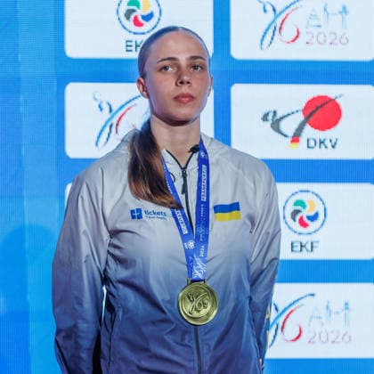 Award ceremony Womens Kumite 68 Elina Sieliemienieva UKR third place, bronze medal, 23 05 2026, Frankfurt am Main Germany , 61 European Karate Championships 2026 Frankfurt Main xprx