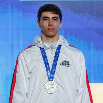 Award ceremony Mens Kumite 75 Ernest Sharafutdinov RUS third place, bronze medal, 23 05 2026, Frankfurt am Main Germany , 61 European Karate Championships 2026 Frankfurt Main xprx
