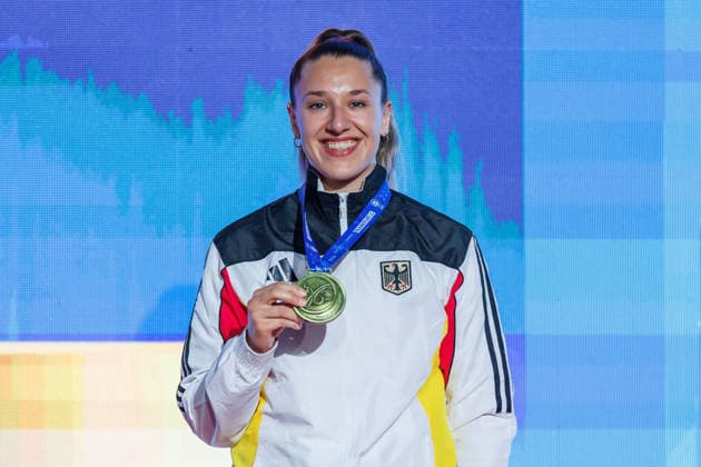 Award ceremony Womens Kumite 68 Johanna Kneer GER third place, bronze medal, 23 05 2026, Frankfurt am Main Germany , 61 European Karate Championships 2026 Frankfurt Main xprx