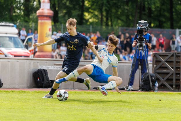 left Albert Romashkin Pastow vs Fiete Bock Rostock GER, FC Hansa Rostock vs SV Pastow, Football, Men, Lübzer Pils Landespokal, Final, Season 2025 2026, 23 05 2026 Greifswald Volksstadion Mecklenburg Vorpommern Germany