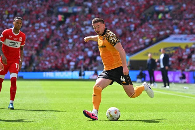 Hull City v Middlesbrough, EFL Sky Bet Championship, Play Off Final Charlie Hughes (4) of Hull City on the attack during the EFL Sky Bet Championship match between Hull City and Middlesbrough at Wembley Stadium, London, UK on 23 May 2026. London Wembley Stadium Greater London UK Editorial use only DataCo restrictions apply See www.football-dataco.com , Copyright: xGrahamxHuntx PSI-24303-0057