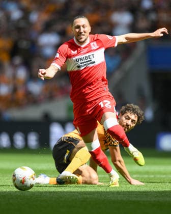 Hull City v Middlesbrough Sky Bet Championship Matt Crooks of Hull City challenges Luke Ayling of Middlesbrough during the Sky Bet Championship Play-Off Final between Hull City and Middlesbrough at Wembley Stadium, London. 23 05 2026 UK Newspapers OUT Copyright: xFocusxImagesx FIL-23464-0335