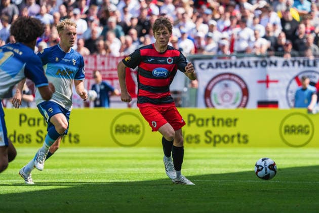 Tim Bornemann Fortuna Koeln, 19 in duel with Tim Kloss Viktoria Köln, 18 Fortuna Köln vs FC Viktoria Köln, Football, Landespokal Mittelrhein 2025 26, Final, Season 2025 26, 23 05 2026, Fortuna Köln vs FC Viktoria Köln, Football, Landespokal Mittelrhein, Final, Season 2025 26, 23 05 2026 Köln Copyright: xEibner-Pressefoto LukasxBaldygax EP_LBA