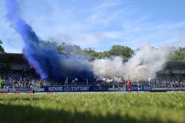 Pyrotechnics Bengalos and Bengal Fires in the block of Stuttgarter Kickers SV Stuttgarter Kickers vs SG Sonnenhof Grossaspach, Football, Men, DB Regio wfv Cup Final, Season 2025 2026, 23 05 2026 SV Stuttgarter Kickers vs SG Sonnenhof Grossaspach, Football, Men, DB Regio wfv Cup Final, Season 2025 2026, 23 05 2026 Stuttgart Copyright: xEibner-Pressefoto TobiasxBaurx EP_TBR