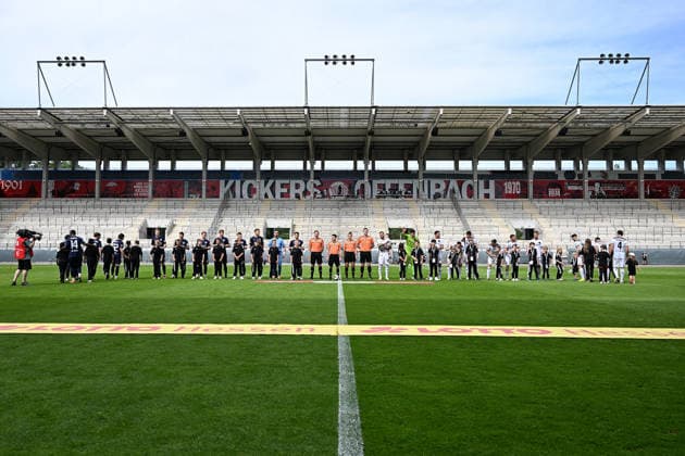 23 05 2026, xpsx, Fußball Finale Hessenpokal, SG Barockstadt Fulda Lehnerz SV Wehen Wiesbaden v l Line-up of the teams before the match DFL DFB REGULATIONS PROHIBIT ANY USE OF PHOTOGRAPHS as IMAGE SEQUENCES and or QUASI VIDEO Offenbach
