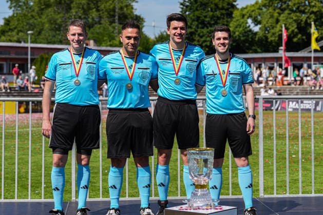 SBFV Rothaus Pokal, Bahlinger SC vs FC 08 Villingen, 23 05 2026 Referee team Marvin Maier Referee , Luigi Satriano Assistant , Arne Baumer Assistant and Sven Pacher Fourth official SBFV Rothaus Pokal, Bahlinger SC vs FC 08 Villingen, Karl Heitz Stadion Offenburg, 23 05 2026 Copyright: xBEAUTIFULxSPORTS Boscox