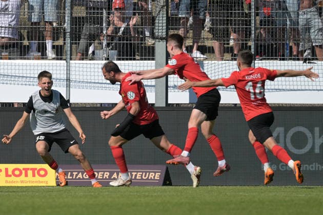 Goal,Goal celebration to 0 2 of SG Sonnenhof Grossaspach by the goal of Fabian Eisele SG Sonnenhof Grossaspach, 23 SV Stuttgarter Kickers vs SG Sonnenhof Grossaspach, Football, Men, DB Regio wfv Cup Final, Season 2025 2026, 23 05 2026 SV Stuttgarter Kickers vs SG Sonnenhof Grossaspach, Football, Men, DB Regio wfv Cup Final, Season 2025 2026, 23 05 2026 Stuttgart Copyright: xEibner-Pressefoto TobiasxBaurx EP_TBR