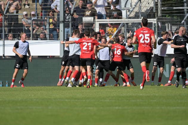 Fabian Eisele SG Sonnenhof Grossaspach, 23 and team celebrate the goal for 0 2 SV Stuttgarter Kickers vs SG Sonnenhof Grossaspach, Football, Men, DB Regio wfv cup final, Season 2025 2026, 23 05 2026 SV Stuttgarter Kickers vs SG Sonnenhof Grossaspach, Football, Men, DB Regio wfv cup final, Season 2025 2026, 23 05 2026 Stuttgart Copyright: xEibner-Pressefoto TobiasxBaurx EP_TBR