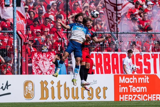 Cologne, Germany 23 May 2026 Mittelrheinpokal 2025 2026 Final Viktoria Köln vs Fortuna Köln In the picture from left in duel Enzo Wirtz Fortuna and Tobias Eisenhuth VIK DFL DFB regulations prohibit any use of photographs as image sequences and or quasi video Sportpark Höhenberg Nordrhein Westfalen Copyright: xFotostandx xKruczynskix
