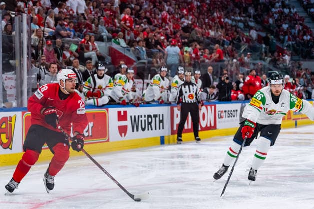 ZURICH, SWITZERLAND - MAY 23: Timo Meier (Switzerland, 28) during build-up play during the Preliminary Round - Group A Match 39 between Switzerland and Hungary at the IIHF Ice hockey, Eishockey World Championship, WM, Weltmeisterschaft 2026, Swiss Life Arena on May 23, 2026 in Zurich, Switzerland. Zurich Switzerland Copyright: xTimoxSteinx