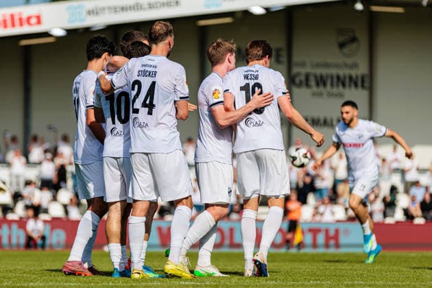 The SC Verl team celebrates the 3-0 goal by Berkan Taz SC Verl, 10 GER, SC Verl vs SF Lotte, Football, Westfalenpokal, Final, Season 2025 2026, 23 05 2026 DFL Regulations prohibit any use of photographers as image sequences and or quasi video GER, SC Verl vs SF Lotte, Football, Westfalenpokal, Final, Season 2025 2026, 23 05 2026 Verl Copyright: xEibner-Pressefoto JanxRollingerx EP_JSK