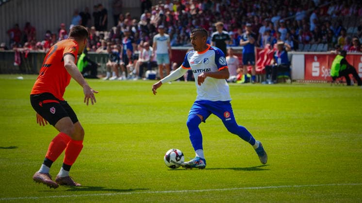 Soccer, Men, Season 2025 2026, Brandenburg State Cup, Final, Final day of the amateurs, FC Energie Cottbus vs VfB 1921 Krieschow, Saturday 23 05 2026, LEAG Energie Stadion Cottbus, In the picture Mladen Cvjetinovic l Energie and Miguel Pereira Rodrigues r Krieschow Brandenburg Germany